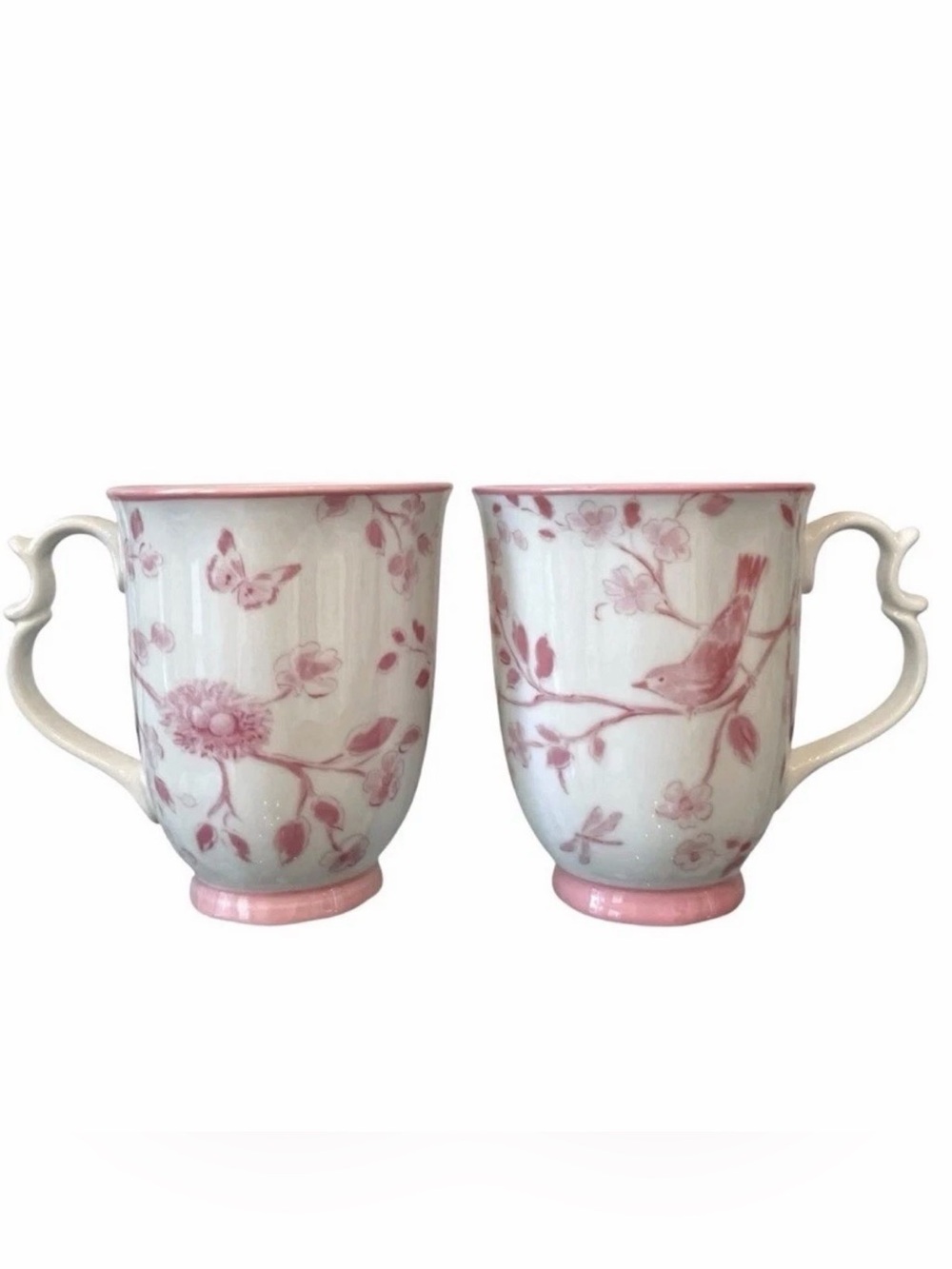 New Lot 2 Grace Teaware Fine Porcelain Coffee Mugs Cups Pink Floral Birds 10oz